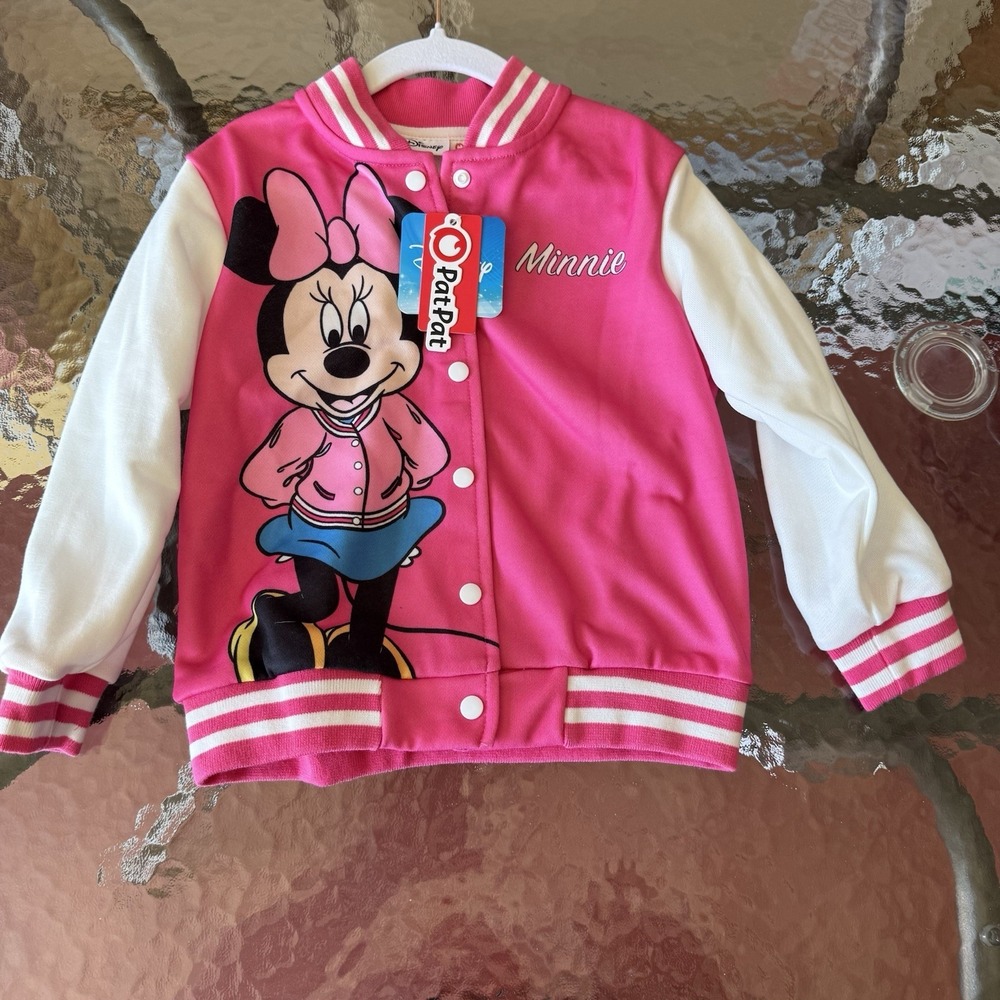 Disney Minnie Mouse Girls Pink Varsity Jacket Bomber - Size 4/5 NWT PatPat